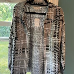 Chic Black and Gray Plaid Cardigan